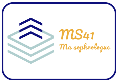 Logo MS41 Ma sophrologue avec motif géométrique bleu